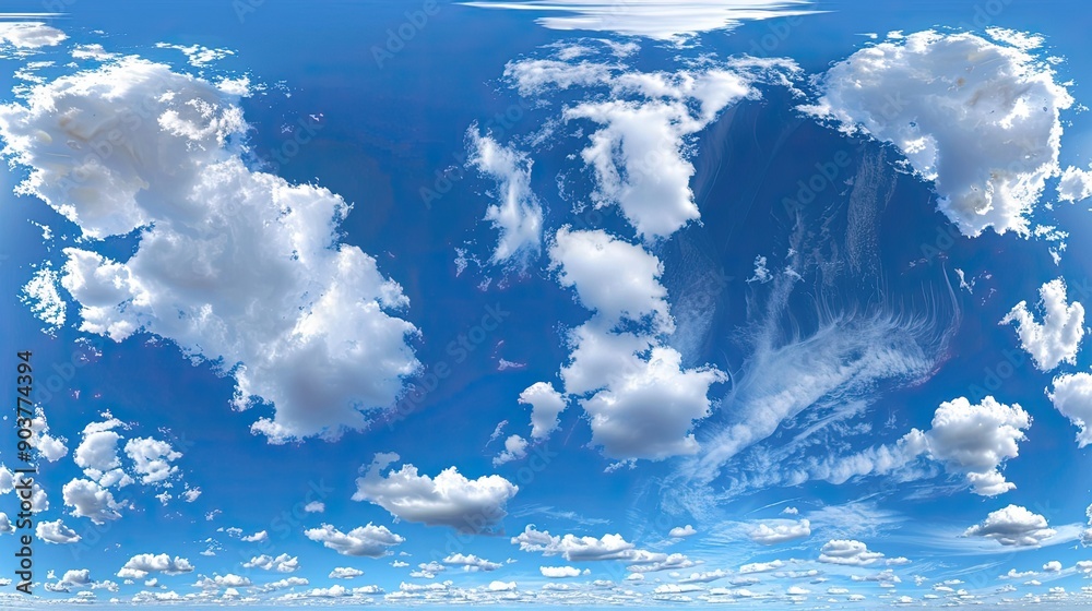 Stunning 360-degree panorama of a blue sky with scattered, picturesque ...
