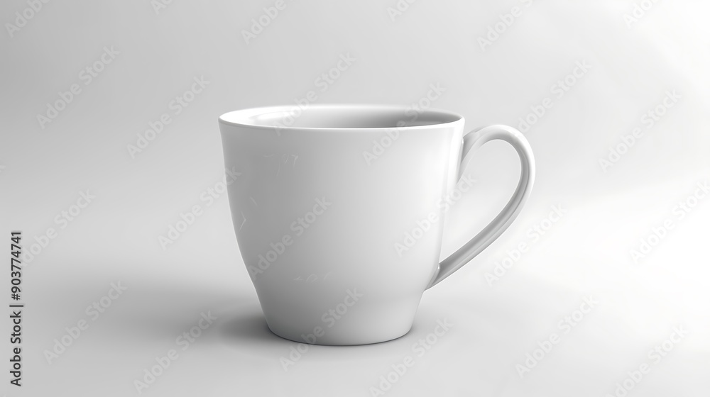 Classic white coffee cup on a seamless white background, sharp and detailed for product presentation. Classic white coffee cup on a seamless white background, sharp and detailed for product presentation.