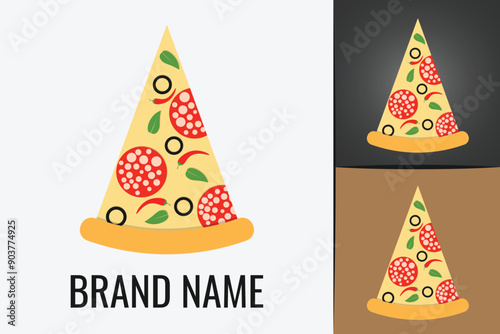 Wallpaper Mural Pizza slice logo. Logotype Fast food Pizzeria cafe delivery. Cheese dripping pizza italian menu logo Torontodigital.ca