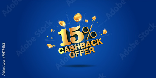 Money cashback offer Vector 3d text logo. 15% cash back Money.