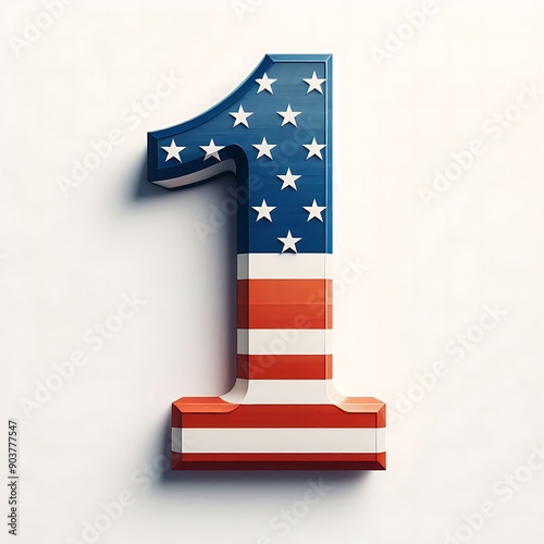 The number 1 is made up of the American flag. The stars are arranged in a pattern that resembles the number 1 isolated on white background