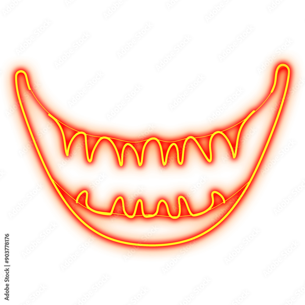 Glowing yellow neon Halloween vampire smile icon
Glowing yellow neon Halloween vampire smile icon