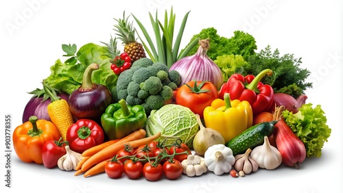 Set of various healthy organic vegetables isolated on transparent background. Generative AI