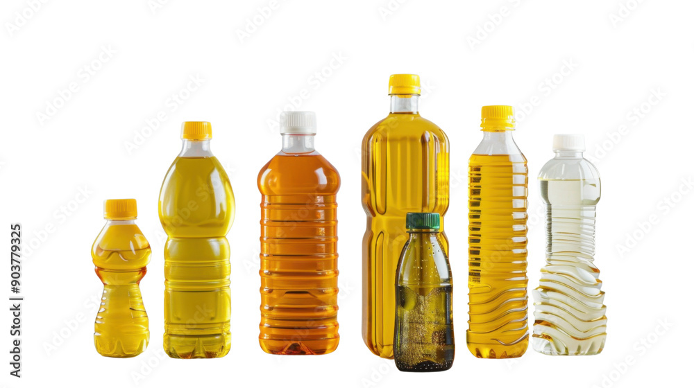 Oil bottles set on transparent background
