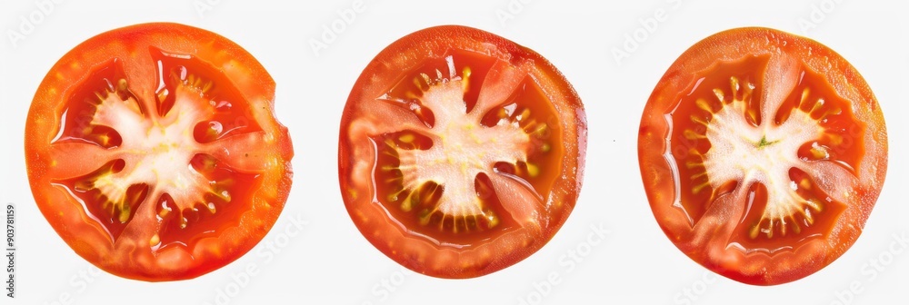 Tomato Slices. Set of Fresh Round Tomato Slices with Clipping Path on White Background Tomato Slices. Set of Fresh Round Tomato Slices with Clipping Path on White Background