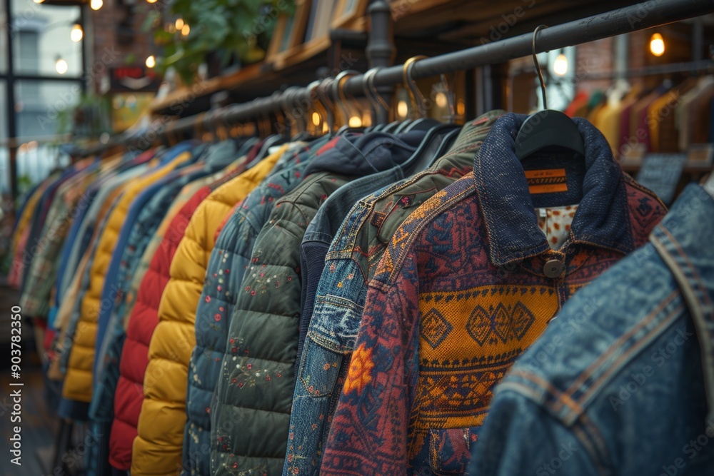 Row of coats hanging on clothes rack Row of coats hanging on clothes rack