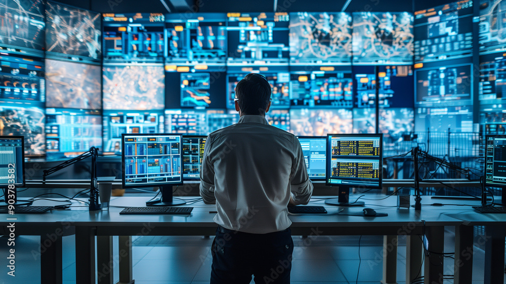 A manager in a control room filled with monitors displaying real-time data from the plant floor. Ai generated A manager in a control room filled with monitors displaying real-time data from the plant floor. Ai generated