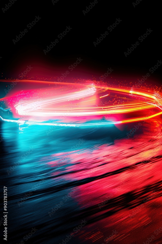 Abstract neon light trails on water Abstract neon light trails on water