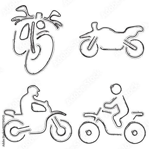 motorsport icon set, brush strokes on white background. Vector illustration.