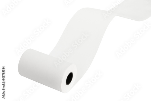 Paper tapes for cash registers. Blank tape for checks on a blank empty background. photo