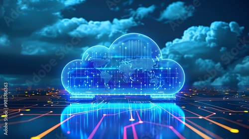 Cloud Computing with Digital World Map.