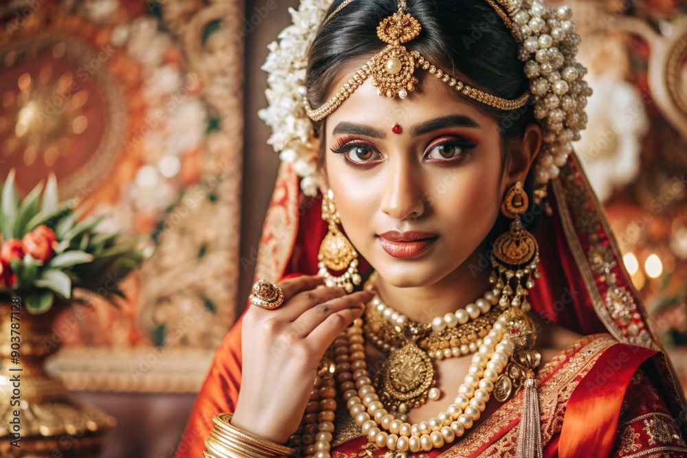 A beautiful Indian girl in a traditional Indian national costume, sari. Against the background of elephants. The portrait symbolizes the traditions, culture and beauty of the people of India. A beautiful Indian girl in a traditional Indian national costume, sari. Against the background of elephants. The portrait symbolizes the traditions, culture and beauty of the people of India.