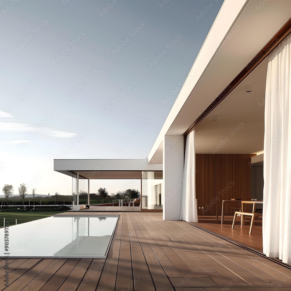 Modern Minimalist House with a Pool and Wooden Deck Modern Minimalist House with a Pool and Wooden Deck