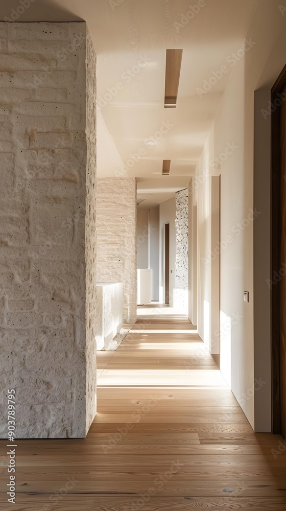 Obraz premium Modern Interior Design With White Brick Walls And Wooden Floor