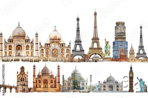 world famous buildings on isolated transparent background