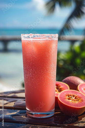 Glass of Peach Juice with Fresh Peaches