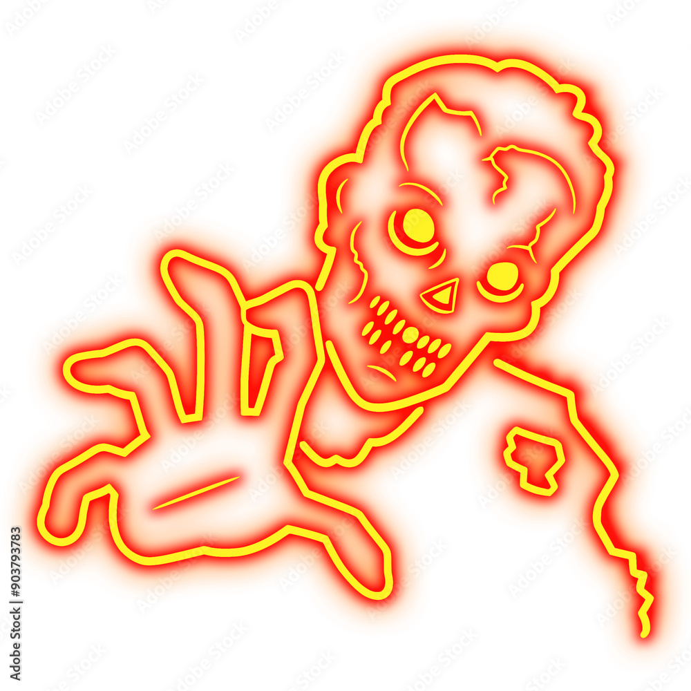 Glowing yellow neon Halloween zombie icon
Glowing yellow neon Halloween zombie icon