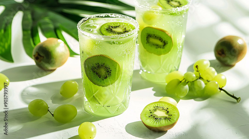 Refreshing Kiwi and Grape Drink with Ice