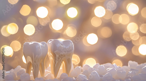 Two Porcelain Teeth with Bokeh Lights