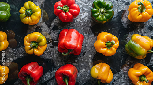 Assorted Bell Peppers on Black Marble Surface