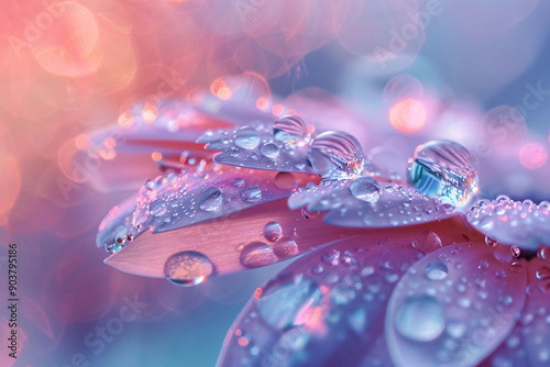 Macro Shot of Dew Drops on Pink Flower Petals