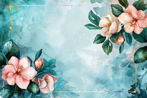 Floral Watercolor Frame with Pink Flowers
