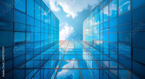 Abstract view of modern glass and steel architecture.