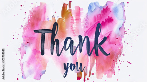 Watercolor Thank You Card with Pink Background