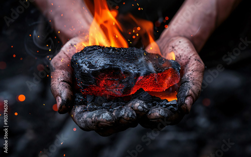 Hands Holding Burning Coal