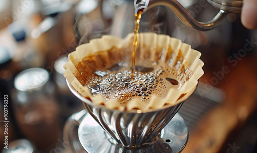 Pouring Coffee into Dripper for Fresh Brew