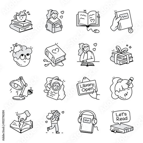 Basic RGBCollection of 16 Library Doodle Icons 

