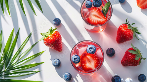 Refreshing Strawberry Blueberry Drink with Palm Shadows