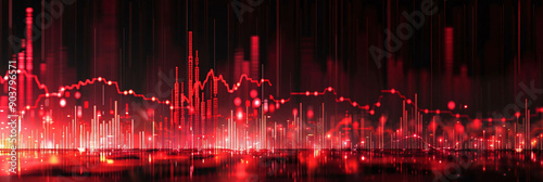 Abstract Red Financial Graph with Data Points