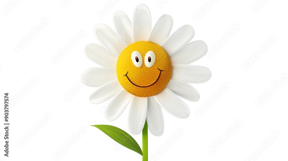 cartoon daisy flower with a smiley face on white background, cheerful and cute illustration. Generative ai cartoon daisy flower with a smiley face on white background, cheerful and cute illustration. Generative ai