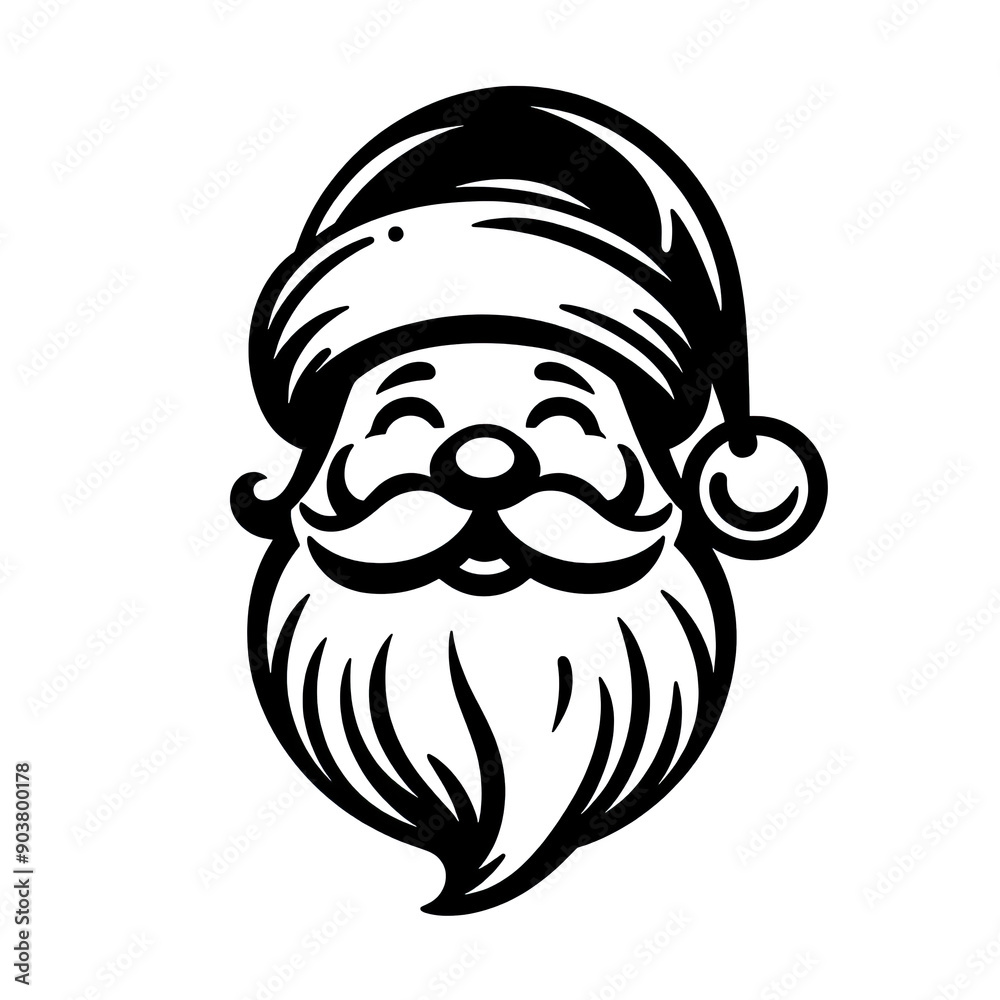 Obraz premium a Simple Santa Claus head, smile, black line stencil artwork isolated on white background