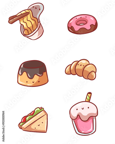 Cute Emoji Collection Breakfast Three