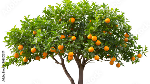 Orange tree with vibrant citrus fruits and green foliage, isolated on a white transparent background,PNG