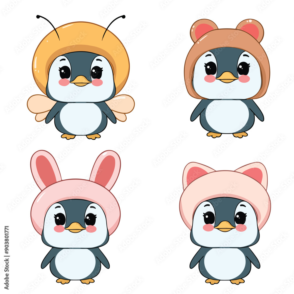 Fototapeta premium set of funny cartoon animals cute penguin vector illustration