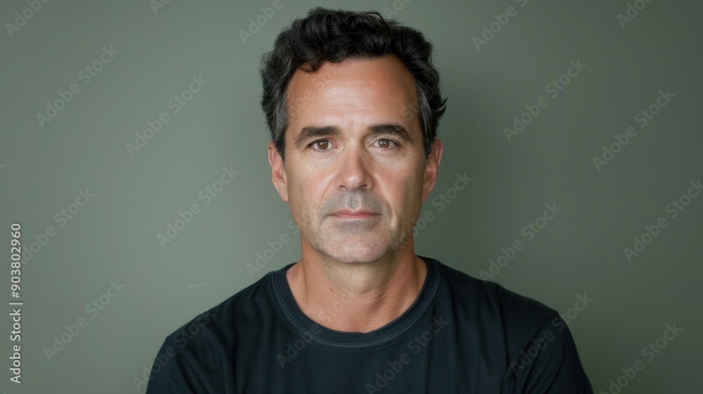 Classic Portrait of a Middle-Aged Man with Dark Hair on Gray Background - High-Resolution Image