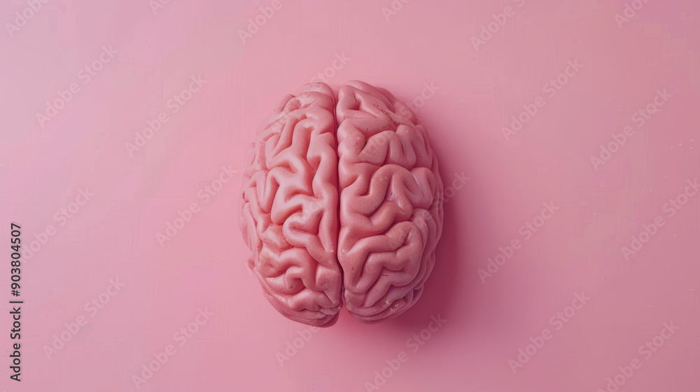 A realistic, three-dimensional model of a human brain is displayed on a pastel pink background, emphasizing anatomical features. A realistic, three-dimensional model of a human brain is displayed on a pastel pink background, emphasizing anatomical features.