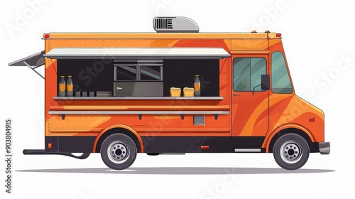 Orange Food Truck with Open Serving Window