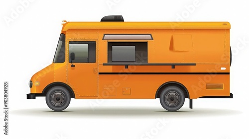 Bright Orange Food Truck with Serving Window