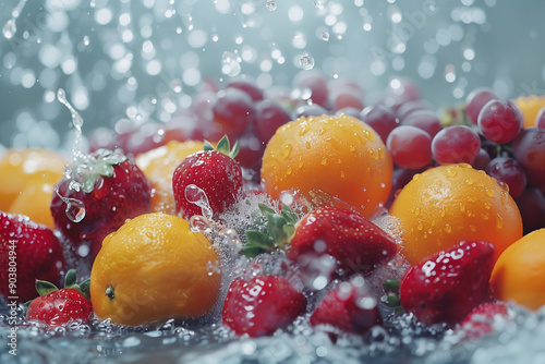 water pouring down over fresh fruits