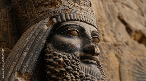 Ancient Stone Relief Depicting a Bearded Figure in Persepolis