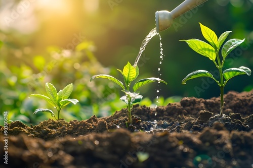 Watering Young Plants in the Garden