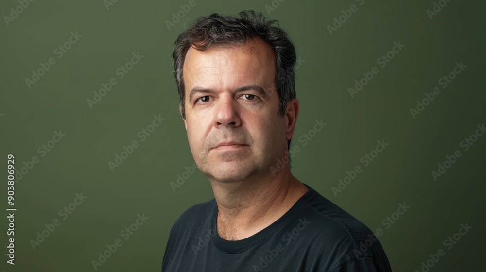 Classic Portrait of a Middle-Aged Man with Graying Hair on Green Background - High-Resolution Image Classic Portrait of a Middle-Aged Man with Graying Hair on Green Background - High-Resolution Image