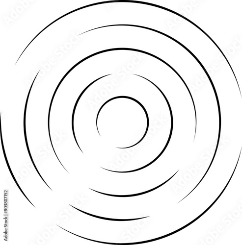 Concentric circles with broken lines isolated on white background. Vortex, sonar wave, soundwave, sunburst, signal signs.