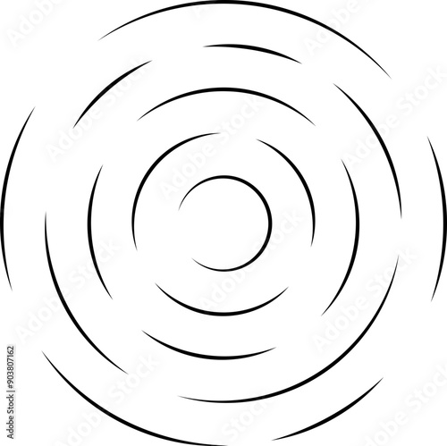 Concentric circles with broken lines isolated on white background. Vortex, sonar wave, soundwave, sunburst, signal signs.
