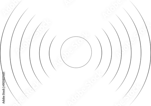 Concentric circles with broken lines isolated on white background. Vortex, sonar wave, soundwave, sunburst, signal signs.