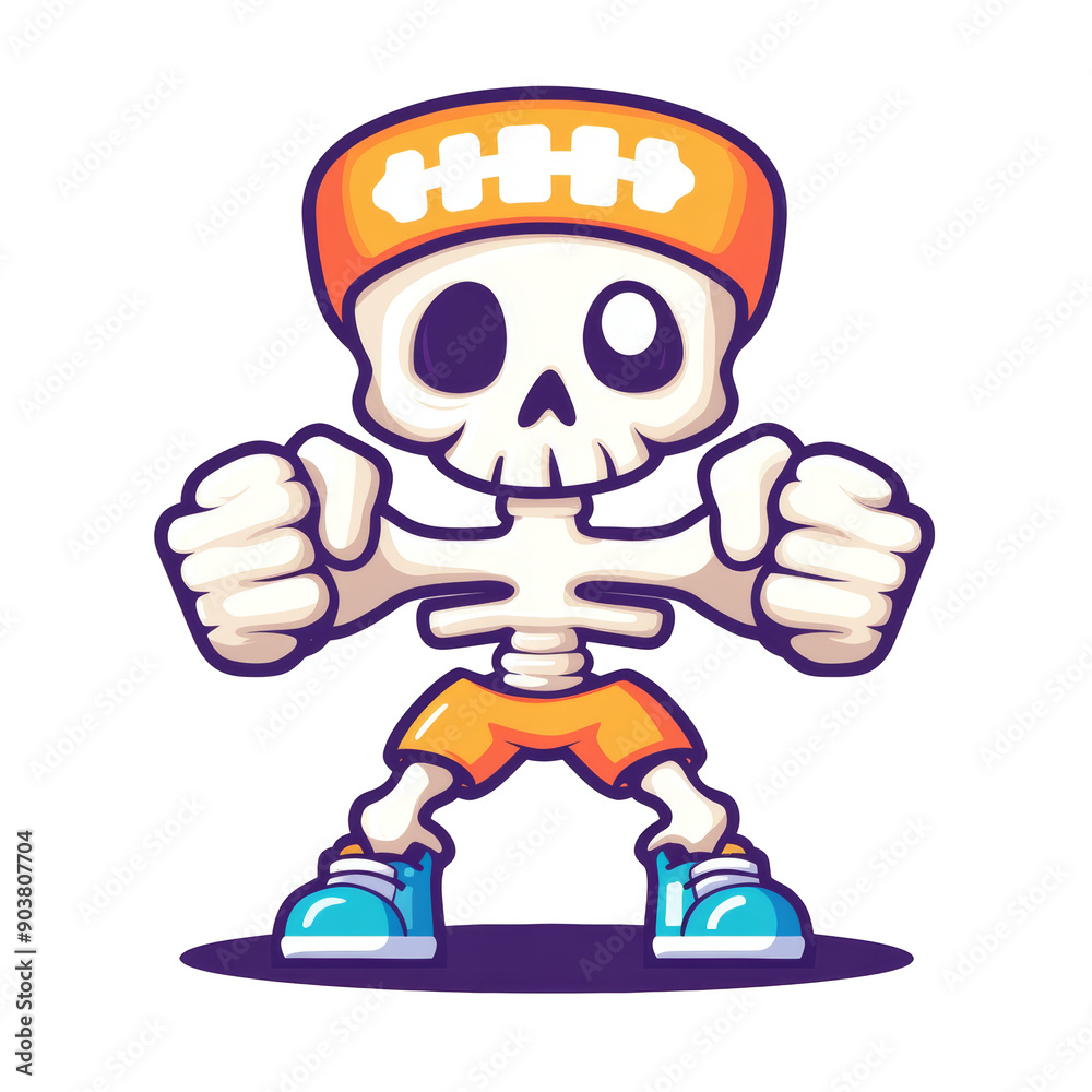 Fototapeta premium Cartoon skeleton in sportswear ready to play.